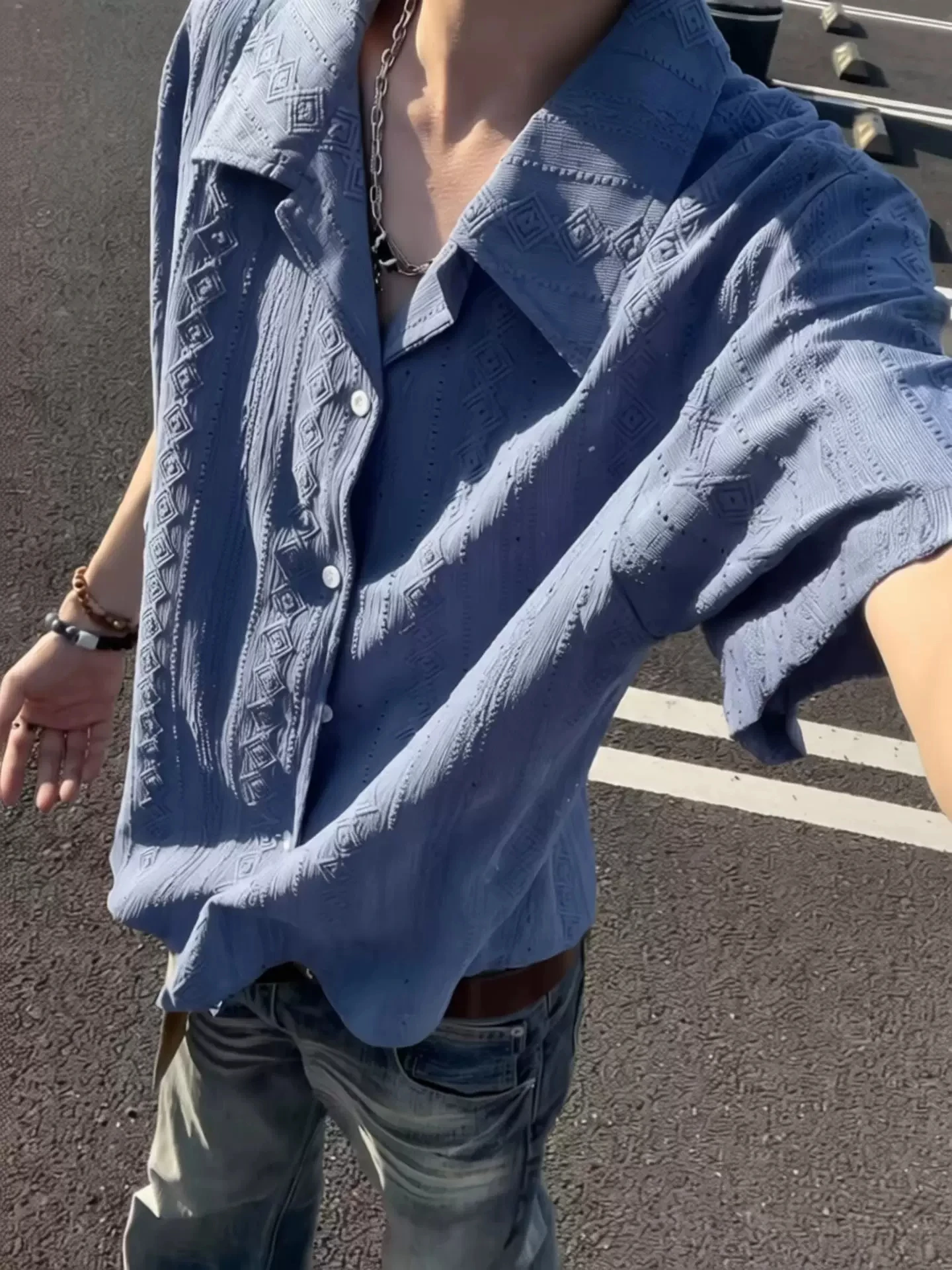 Blue Hollow out Cuban Collar Short Sleeve Men's Shirt Summer CleanFit Texture American Beach Shirt Loose Fit Breathable Polye...
Blue Hollow out Cuban Collar Short Sleeve Men's Shirt Summer CleanFit Texture American Beach Shirt Loose Fit Breathable Polye...