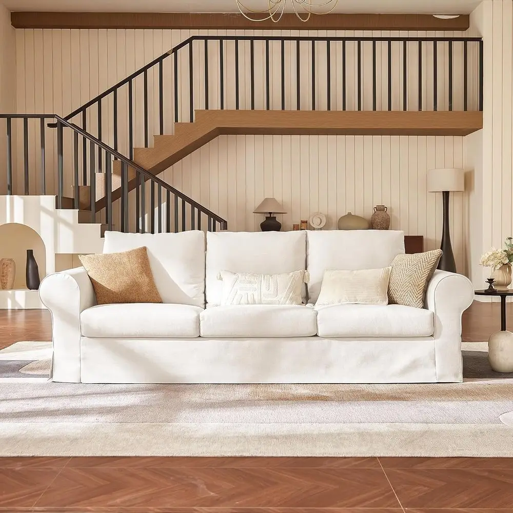 3-Seater Comfortable Slipcover Sofa with Rolled Arms, High Back, Removable Washable Covers, Cream White
3-Seater Comfortable Slipcover Sofa with Rolled Arms, High Back, Removable Washable Covers, Cream White