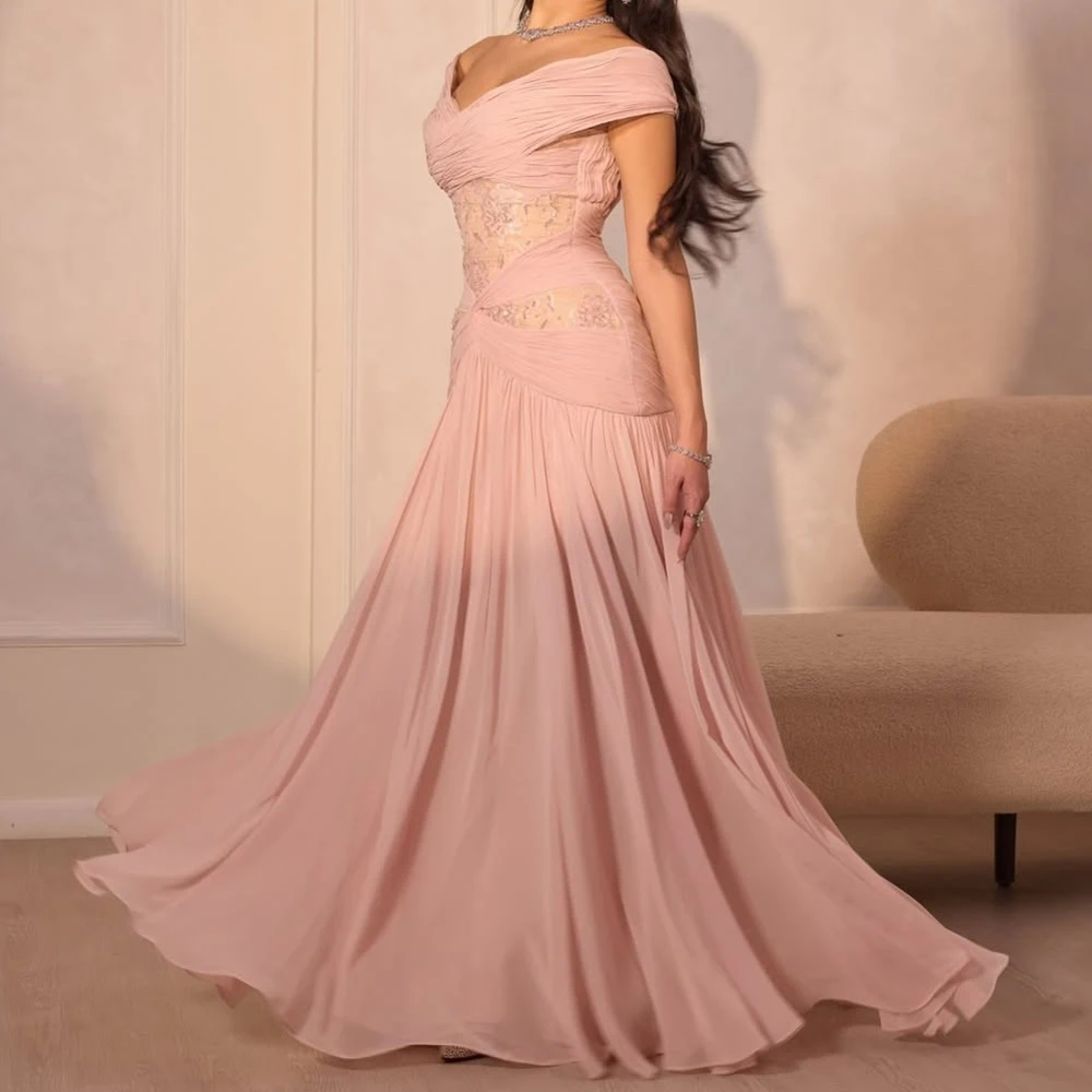 Women's Blush Off-the-Shoulder Evening Dress Ruched Tulle Lace Sheath Formal Gown for Prom Gala Wedding Guest Party
Women's Blush Off-the-Shoulder Evening Dress Ruched Tulle Lace Sheath Formal Gown for Prom Gala Wedding Guest Party