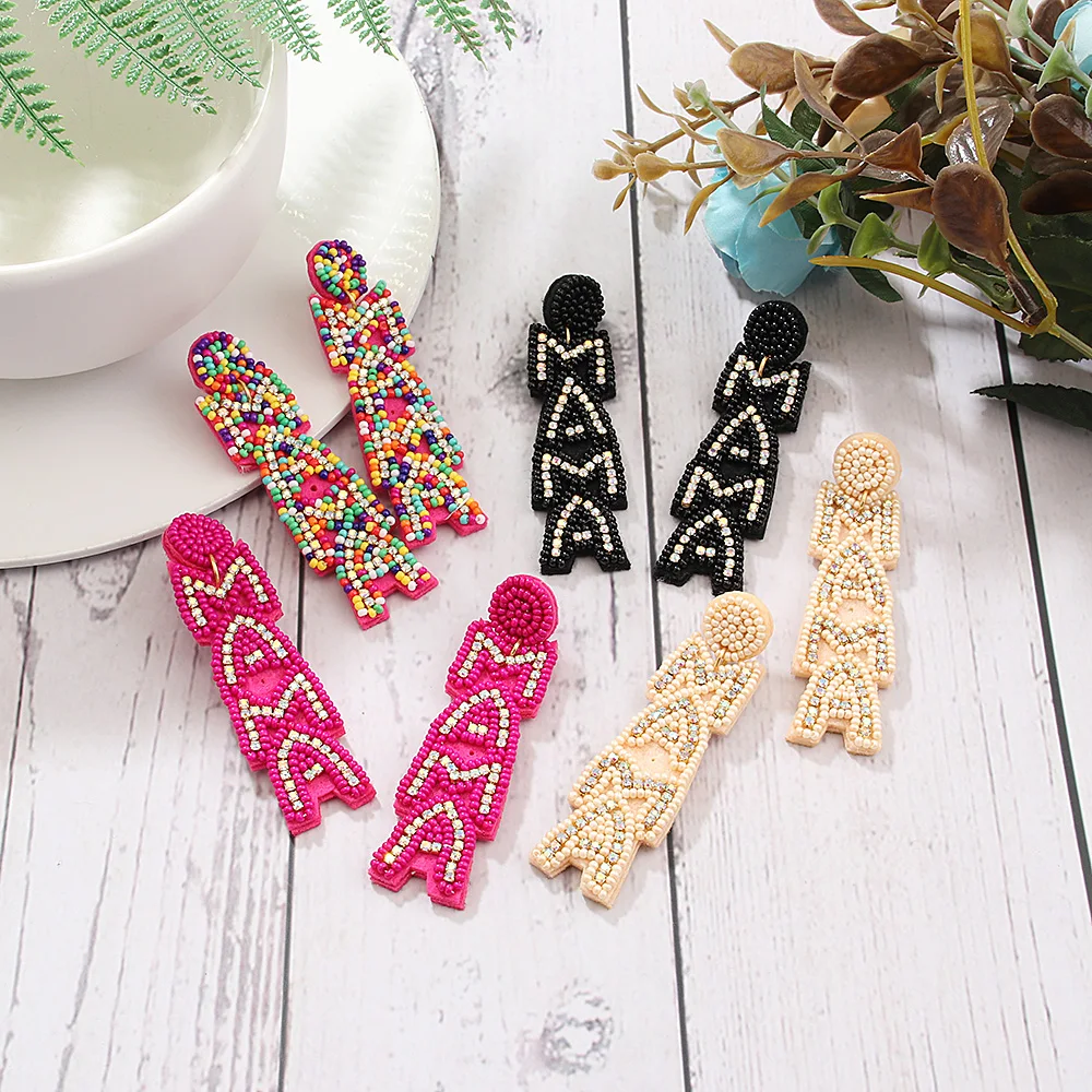 Mother's Day gift rice bead earrings mom letters handmade rice bead earrings women accessories
Mother's Day gift rice bead earrings mom letters handmade rice bead earrings women accessories