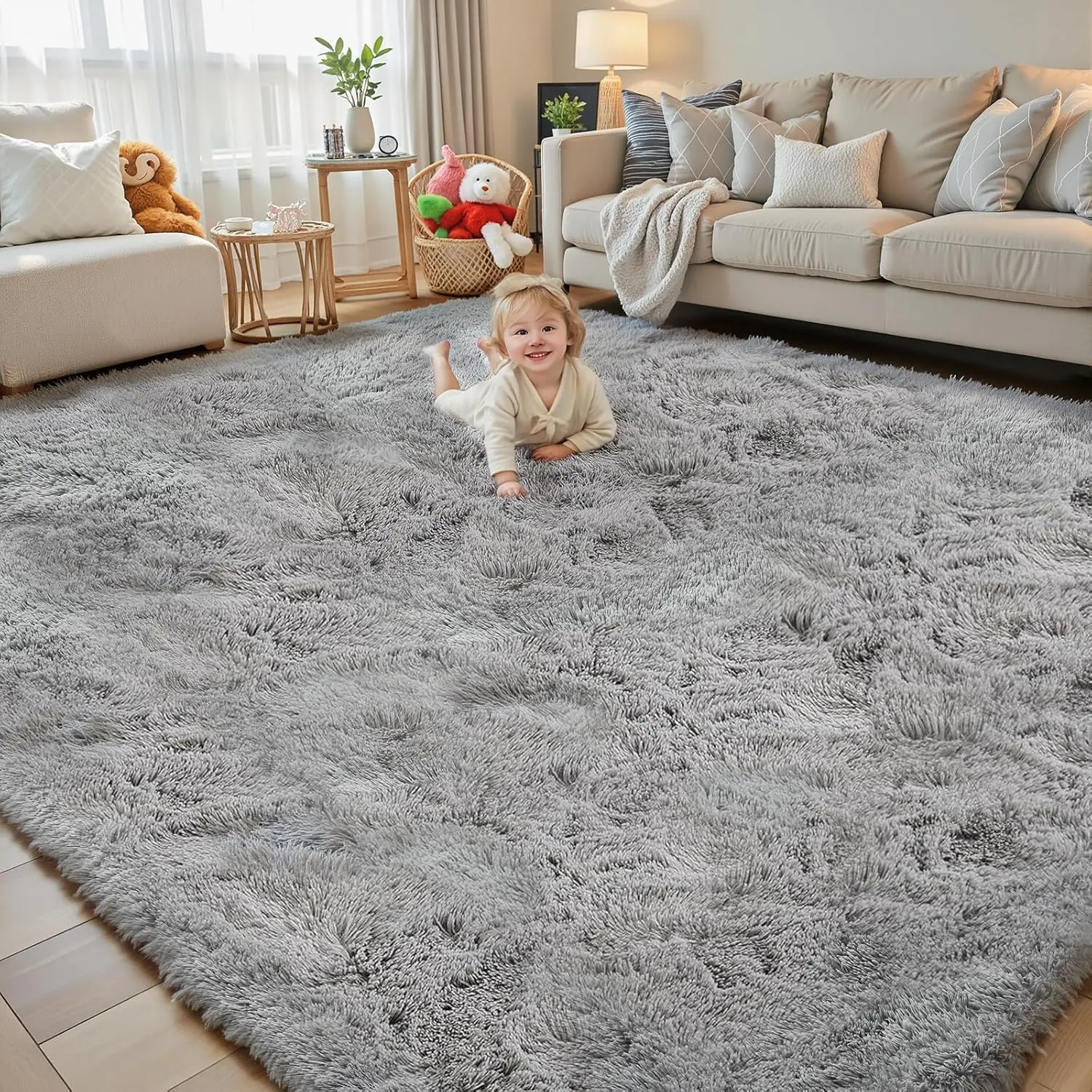 8x10 Feet Light Grey Shaggy Plush Area Rug for Living Room Bedroom, Soft Furry Carpet with Non-Slip Backing
8x10 Feet Light Grey Shaggy Plush Area Rug for Living Room Bedroom, Soft Furry Carpet with Non-Slip Backing