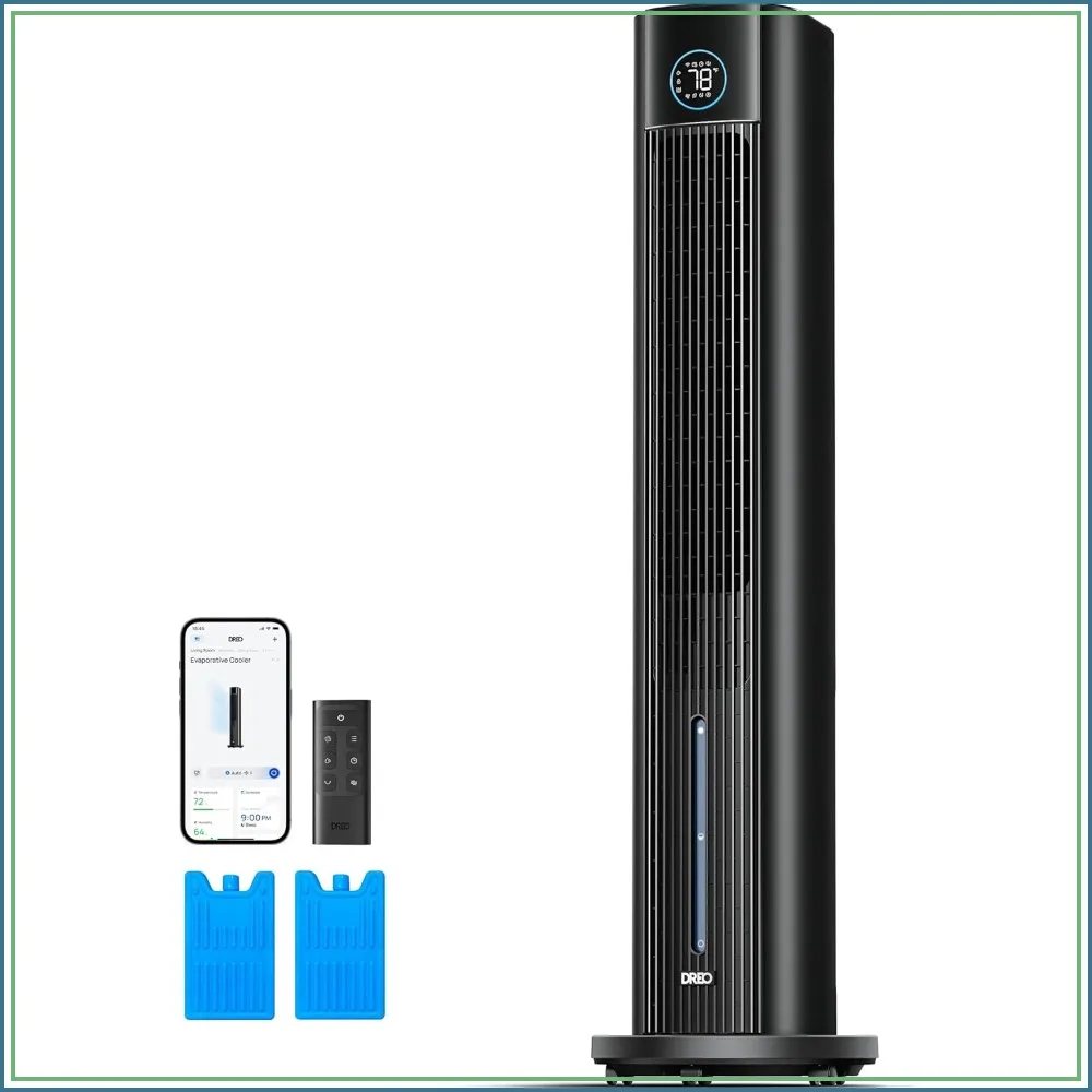 43" Evaporative Air Swamp Cooler, 80° Oscillating Floor Fan, APP Control, 4 Speeds & 4 Modes, 12H Timer, Ice Packs, Easy Cleaning, Black
43" Evaporative Air Swamp Cooler, 80° Oscillating Floor Fan, APP Control, 4 Speeds & 4 Modes, 12H Timer, Ice Packs, Easy Cleaning, Black