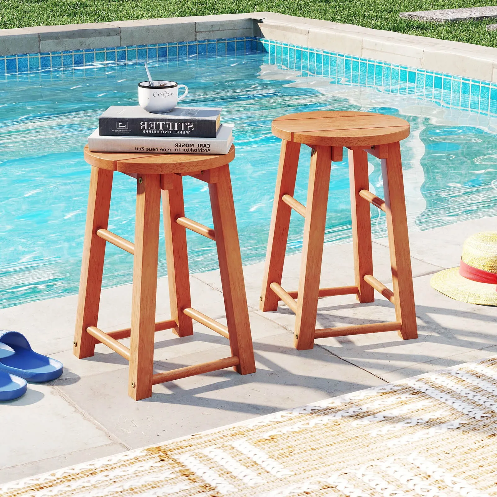 Outdoor Wood Bar Stools 2PCS w/Round Seat Footrest Patio Backless Barstools
Outdoor Wood Bar Stools 2PCS w/Round Seat Footrest Patio Backless Barstools