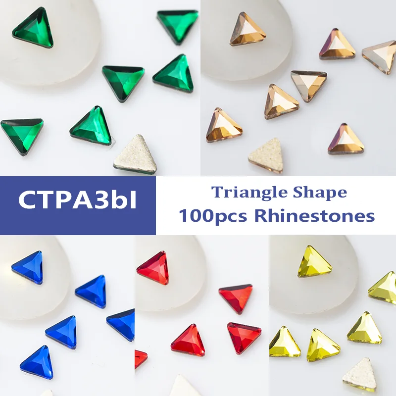 100pcs Glass DIY Nail Design Adhesive Rhinestones Flat Top Triangle Super Colorful Crystals For Crafts Garment Accessories
100pcs Glass DIY Nail Design Adhesive Rhinestones Flat Top Triangle Super Colorful Crystals For Crafts Garment Accessories