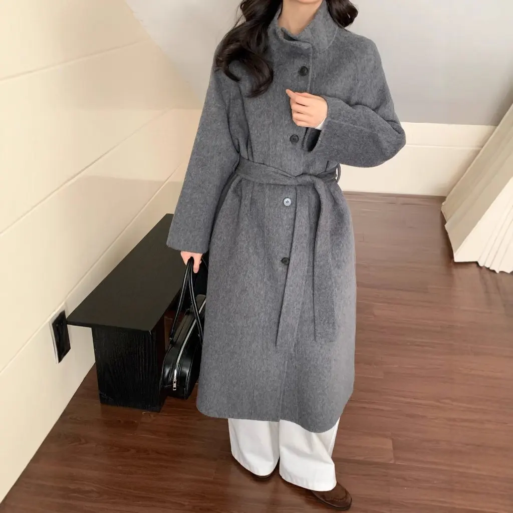 Women's High-End Autumn Winter Wool Coat Double-Sided Cashmere Long Loose-Fitting Belted Stand-Up Collar Outerwear
Women's High-End Autumn Winter Wool Coat Double-Sided Cashmere Long Loose-Fitting Belted Stand-Up Collar Outerwear