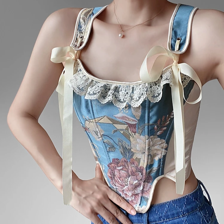 French Women Corsets Tops Waist Shape Vintage Peony Floral Bustier Slimming Shaping Girdle Adjustable Lace Up Tied Corselet Vest
French Women Corsets Tops Waist Shape Vintage Peony Floral Bustier Slimming Shaping Girdle Adjustable Lace Up Tied Corselet Vest