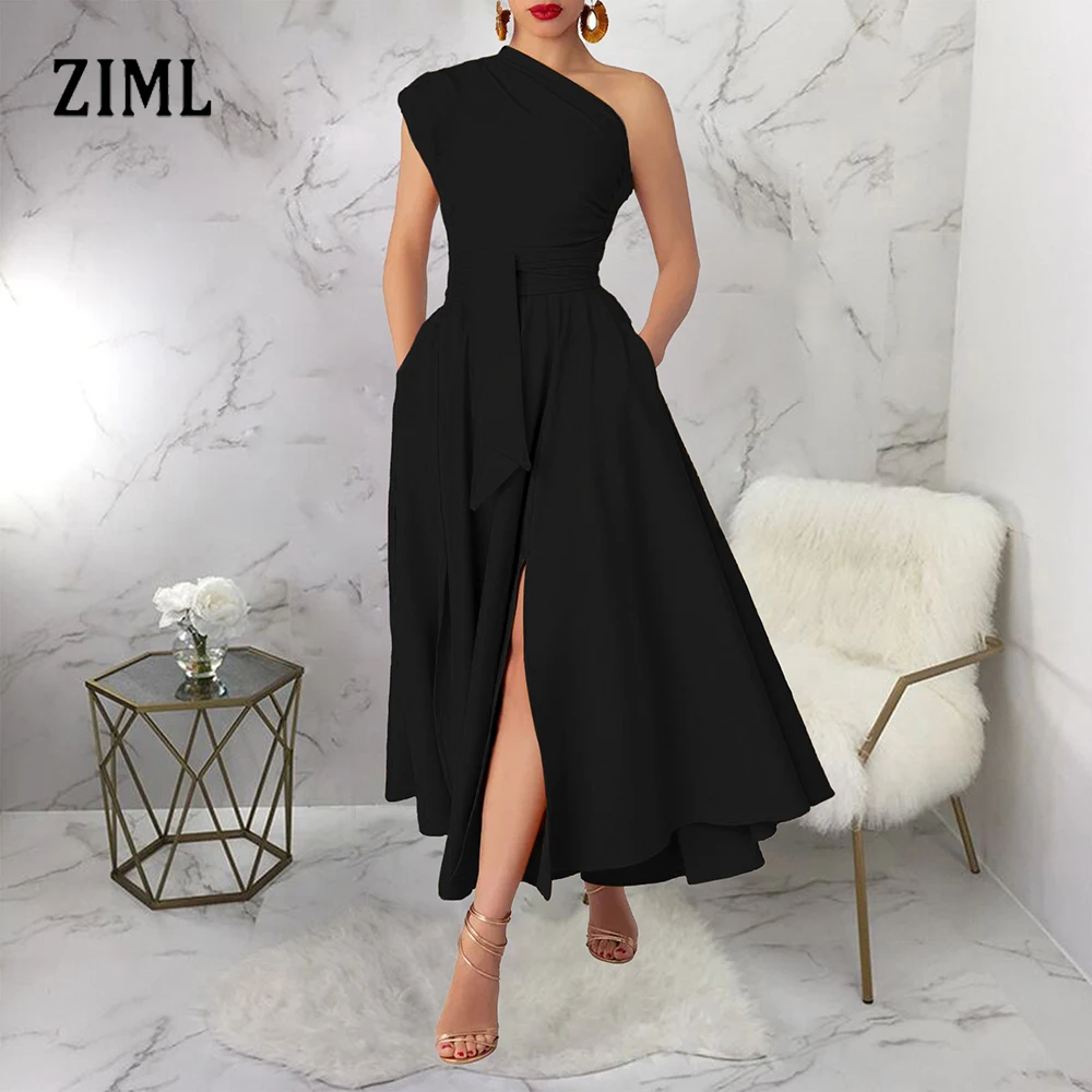 ZIML Solid Spliced Folds Slimming Dresses for Women Diagonal Collar Sleeveless High Waist Temperament Dress Female Fashion New
ZIML Solid Spliced Folds Slimming Dresses for Women Diagonal Collar Sleeveless High Waist Temperament Dress Female Fashion New