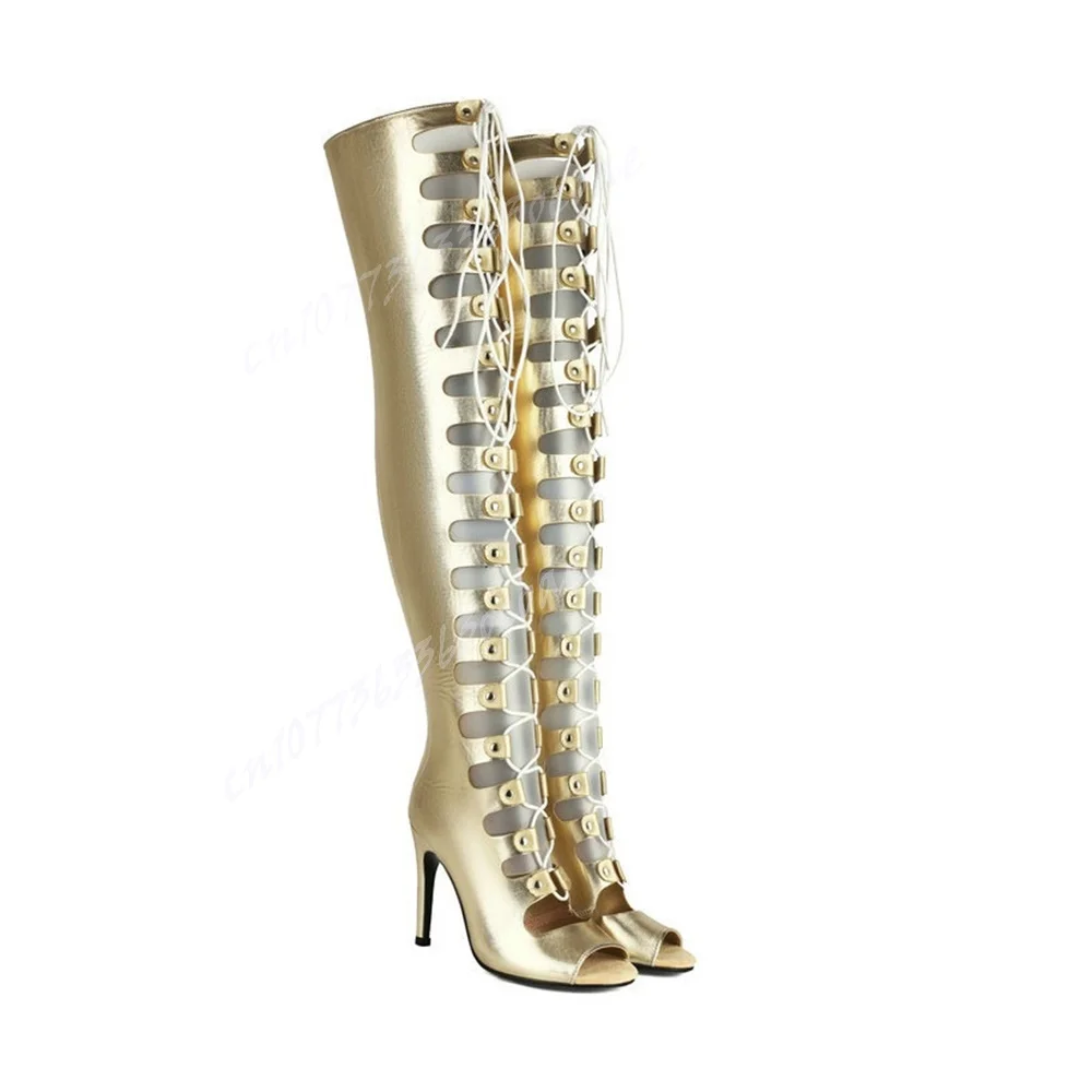 Peep Toe Patent Leather Sandal Boots over the Knee Shoes for Women Hollow Thin High Heels Boots 2024 Zapatos Para Mujere
Peep Toe Patent Leather Sandal Boots over the Knee Shoes for Women Hollow Thin High Heels Boots 2024 Zapatos Para Mujere