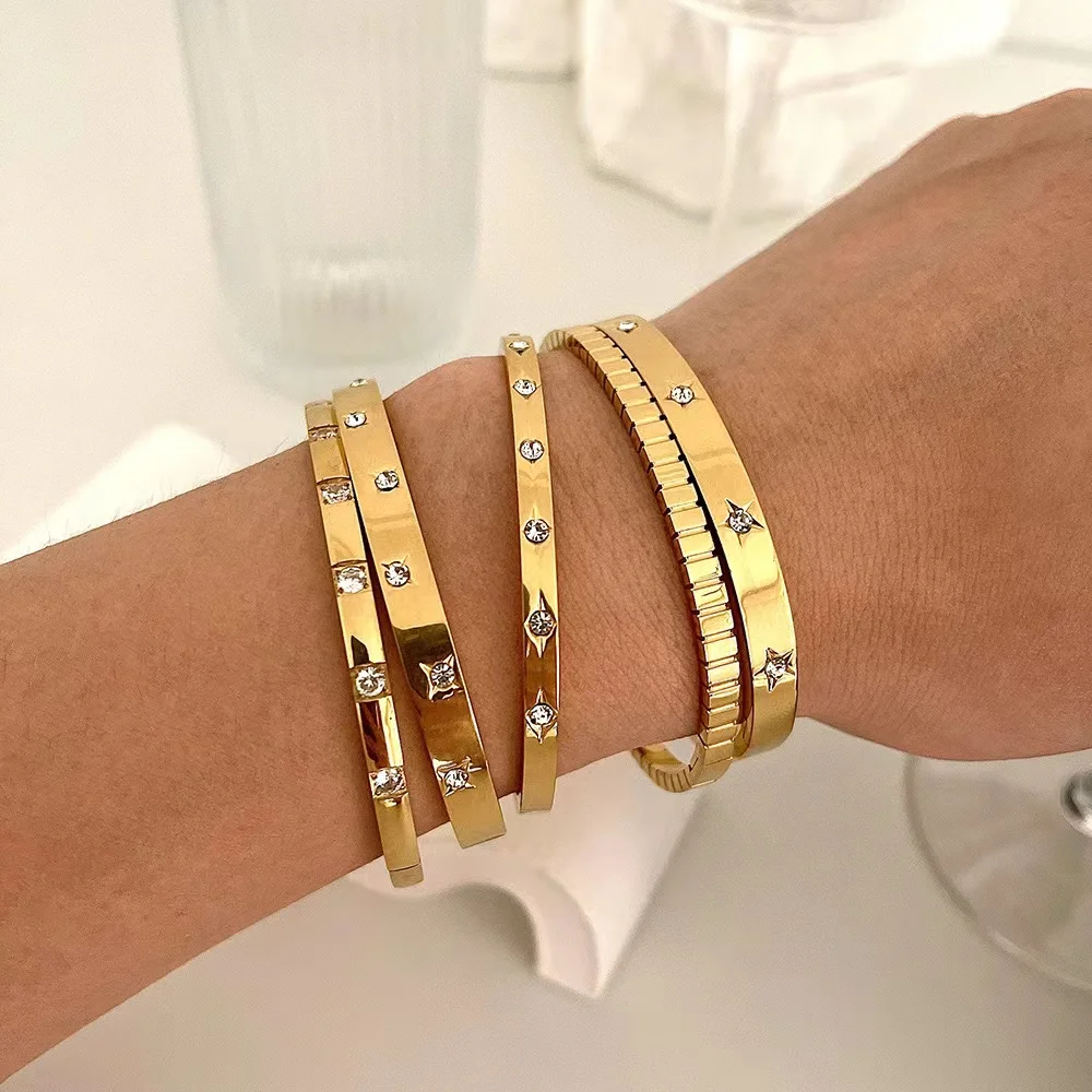 Fashion Punk Gold Color Bangles for Women Men Trendy Stainless Steel waterproof Metal Bracelets Bohemian Jewelry Accessories
Fashion Punk Gold Color Bangles for Women Men Trendy Stainless Steel waterproof Metal Bracelets Bohemian Jewelry Accessories