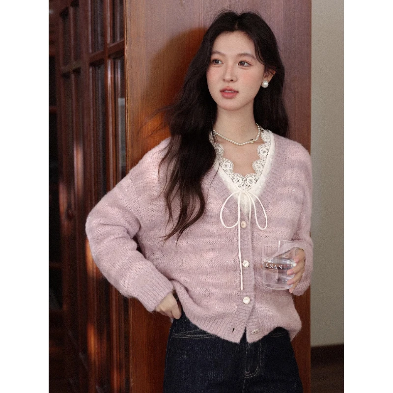 ALXNAN Women's Cardigans French Striped Patchwork V-neck Buttoned Placket Knitted Sweaters Autumn Sweet Casual Knitwear L58617
ALXNAN Women's Cardigans French Striped Patchwork V-neck Buttoned Placket Knitted Sweaters Autumn Sweet Casual Knitwear L58617