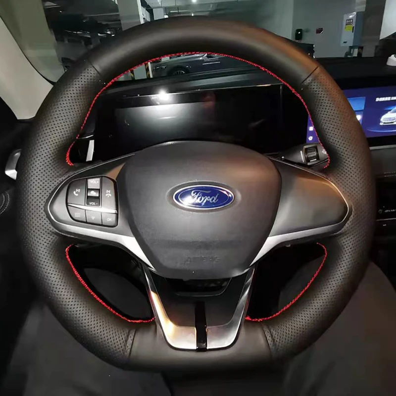 Для Ford Escort 2021, прошитый вручную черный нескользящий чехол на руль автомобиля из натуральной кожи
Для Ford Escort 2021, прошитый вручную черный нескользящий чехол на руль автомобиля из натуральной кожи