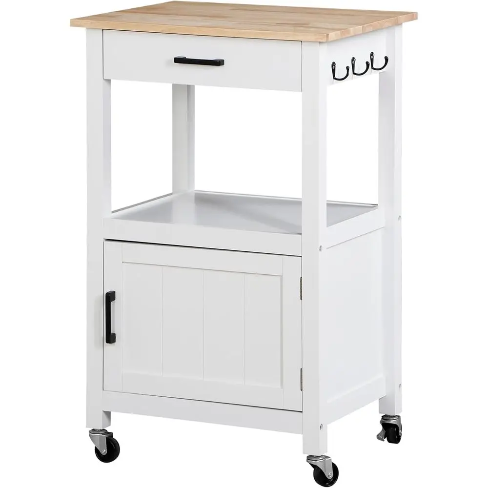 White Rolling Kitchen Island with Storage Cabinet, Shelves, and 3 Side Hooks for Dining and Small Coffee Bar
White Rolling Kitchen Island with Storage Cabinet, Shelves, and 3 Side Hooks for Dining and Small Coffee Bar
