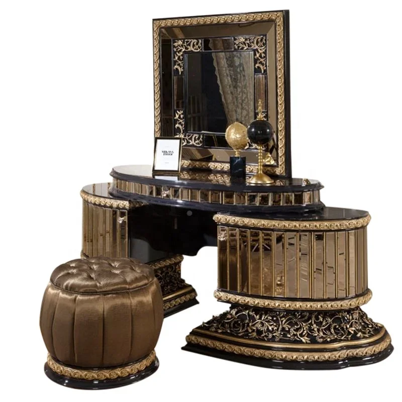 Ancient carved wooden dresser with mirror and stool, European-style bedroom furniture dresser
Ancient carved wooden dresser with mirror and stool, European-style bedroom furniture dresser