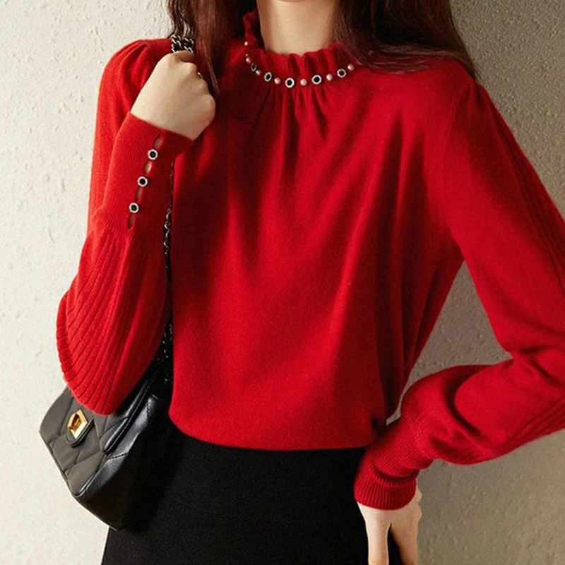Winter Knitted Sweater Women Pullover Long Sleeve Top Office Lady Fashion Pearls Sweaters Half High Collar Casual Womens Clothes
Winter Knitted Sweater Women Pullover Long Sleeve Top Office Lady Fashion Pearls Sweaters Half High Collar Casual Womens Clothes