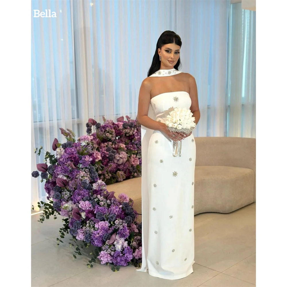Bella Customized Halter Neck Mermaid robes de soirée White Sleeveless Crystal Party Dresses Zip Floor-Length Prom Dress 2025
Bella Customized Halter Neck Mermaid robes de soirée White Sleeveless Crystal Party Dresses Zip Floor-Length Prom Dress 2025