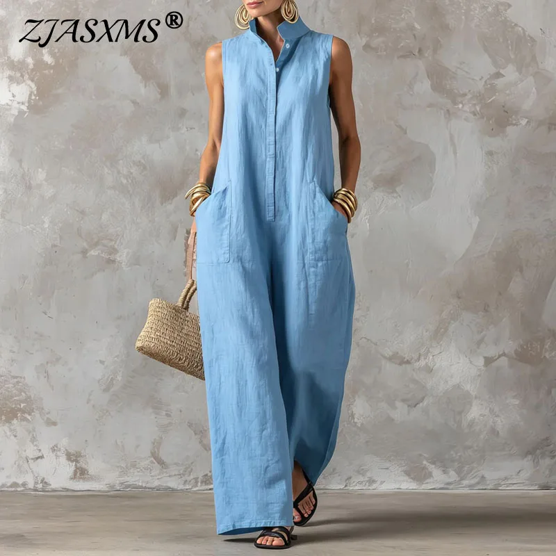 Vibrant Sleeveless Jumpsuit Women Stand Collar Button Pockets Loose Wide Leg Playsuit Casual Summer Streetwear One Piece Rompers
Vibrant Sleeveless Jumpsuit Women Stand Collar Button Pockets Loose Wide Leg Playsuit Casual Summer Streetwear One Piece Rompers