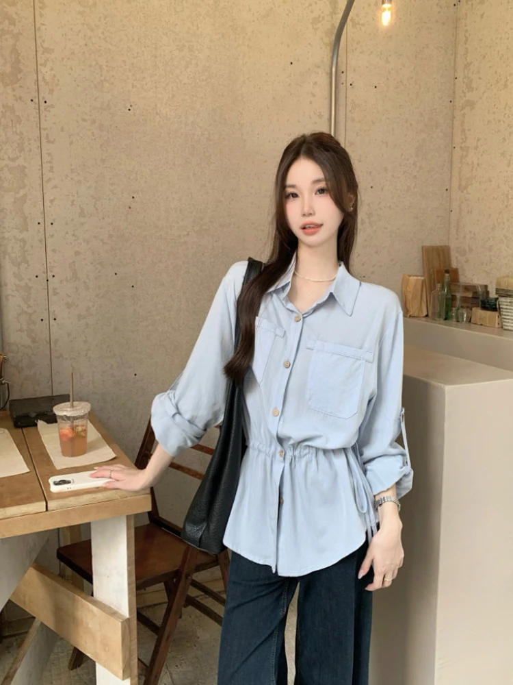Весна 2026: Модная женская рубашка в корейском стиле с длинным рукавом, утягивающим поясом и эффектом стройности – шикарный повседневный деловой топ
Весна 2026: Модная женская рубашка в корейском стиле с длинным рукавом, утягивающим поясом и эффектом стройности – шикарный повседневный деловой топ