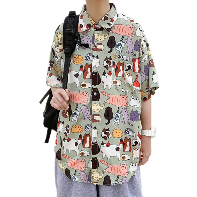 Men Street Fashion Button Up Shirt Top Hawaiian Lapel Blouse Casual Loose Shirts Cartoon Cat Full Print Tops Daily Clothes
Men Street Fashion Button Up Shirt Top Hawaiian Lapel Blouse Casual Loose Shirts Cartoon Cat Full Print Tops Daily Clothes