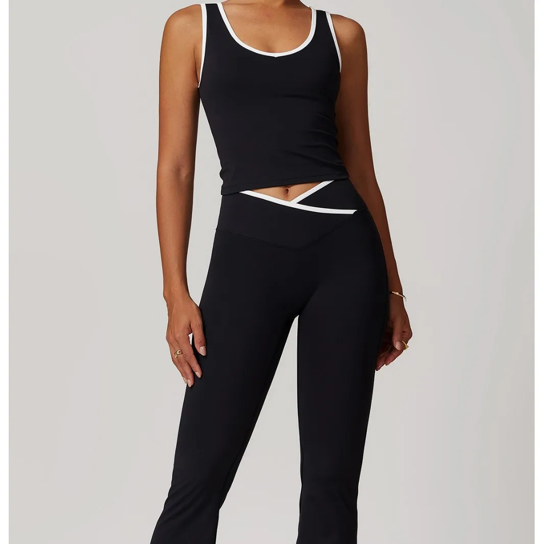 Cross-over high-waist hip-lifting running training cycling trousers sports suit women's contrasting color backless horn yoga
Cross-over high-waist hip-lifting running training cycling trousers sports suit women's contrasting color backless horn yoga