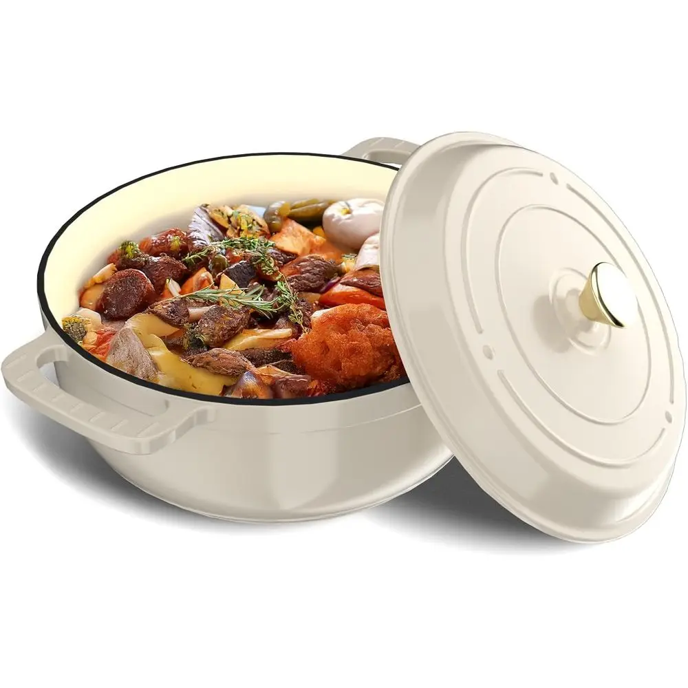 Enameled Cast Iron Round Dutch Oven with Lid, Dual Handles, Oven Safe Up to 500°F, Ideal for Bread, Stews, and Roasting, White
Enameled Cast Iron Round Dutch Oven with Lid, Dual Handles, Oven Safe Up to 500°F, Ideal for Bread, Stews, and Roasting, White