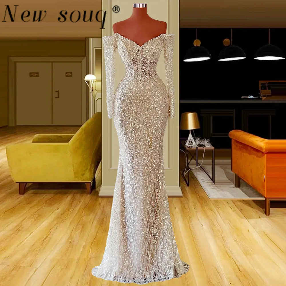 Sparkly Off Shoulder Mermaid Evening Dresses Elegant Long Sleeves Beaded Sequins Wedding Party Celebrity Gowns Vestidos De Noche
Sparkly Off Shoulder Mermaid Evening Dresses Elegant Long Sleeves Beaded Sequins Wedding Party Celebrity Gowns Vestidos De Noche