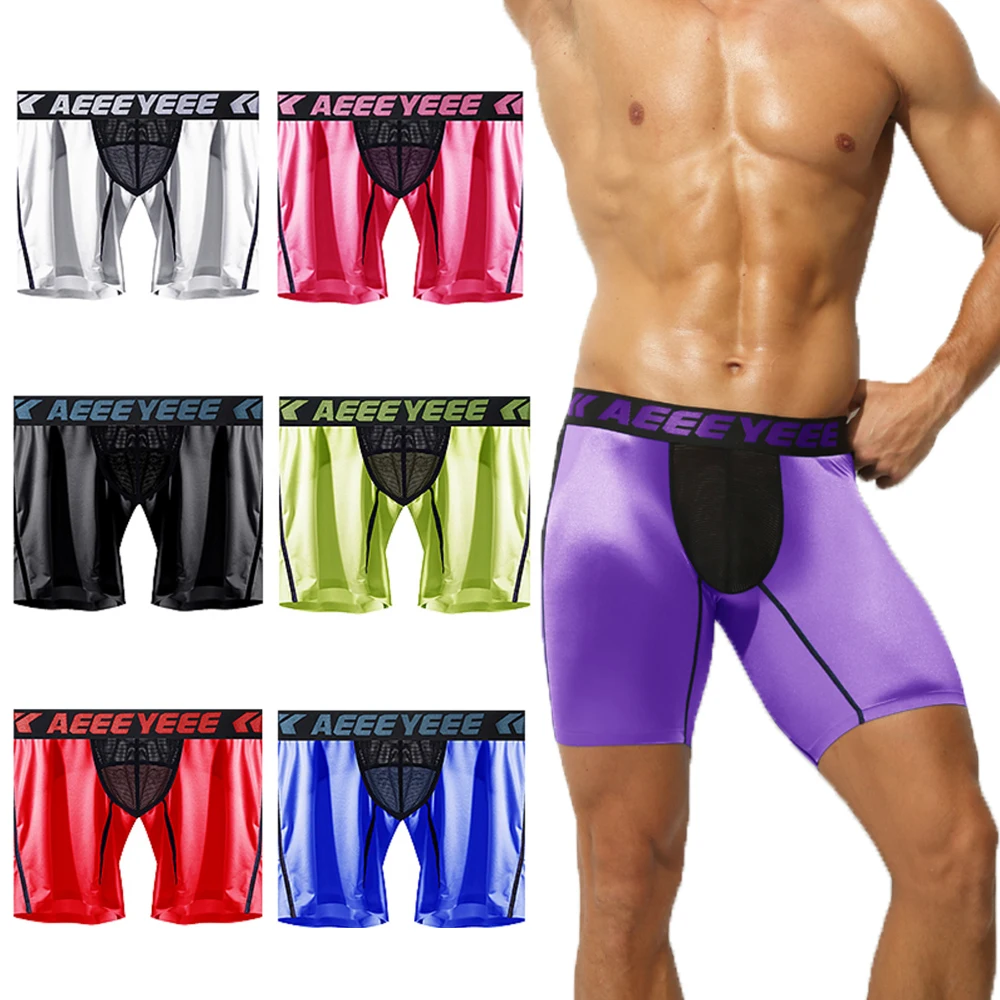 Мужское глянцевое нижнее белье из ледяного шелка с низкой посадкой и высокой эластичной резинкой, дышащие леггинсы для бега, спортивные трусы, тонкие атласные шорты-боксеры больших размеров 
Мужское глянцевое нижнее белье из ледяного шелка с низкой посадкой и высокой эластичной резинкой, дышащие леггинсы для бега, спортивные трусы, тонкие атласные шорты-боксеры больших размеров