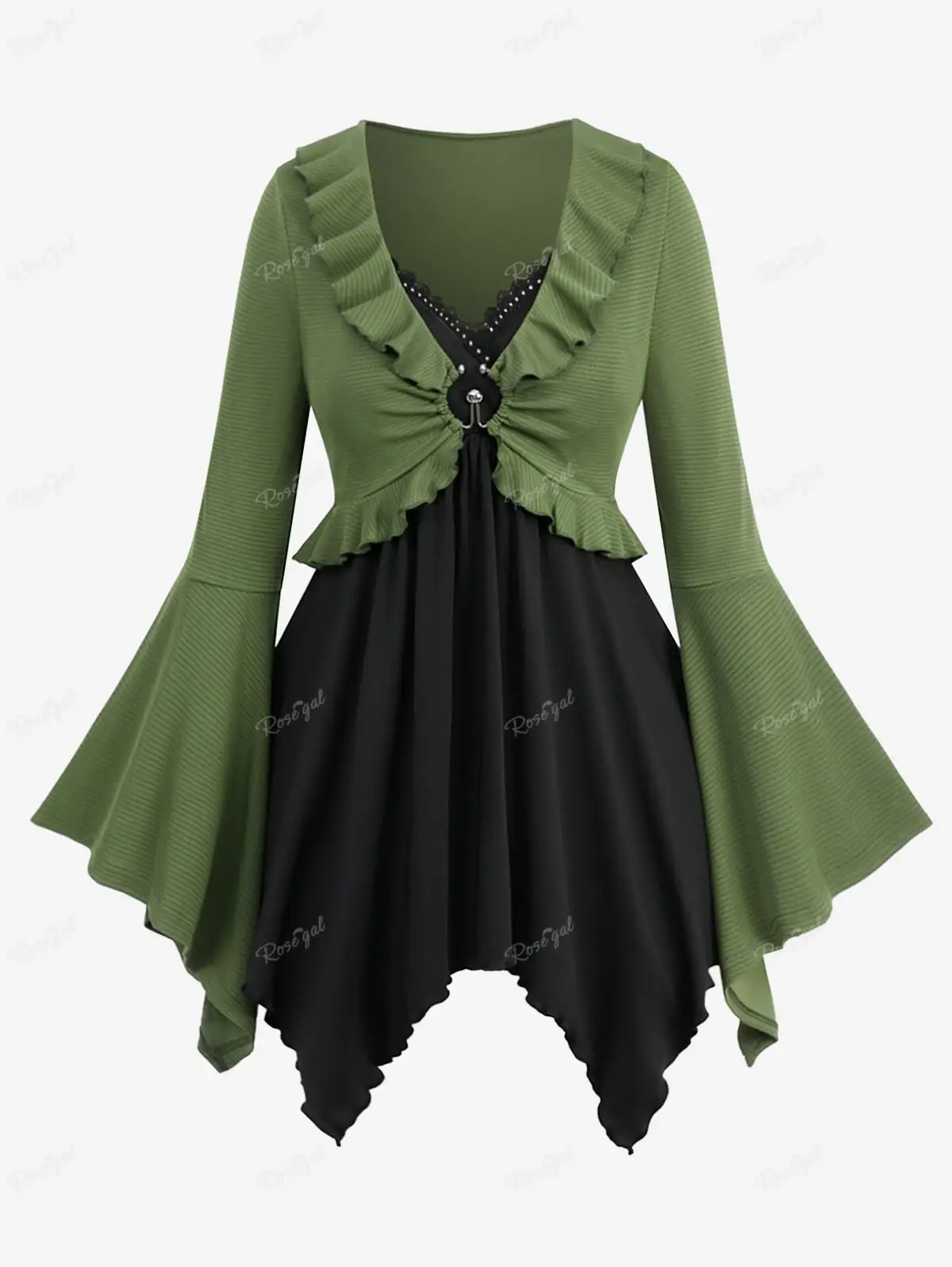 ROSEGAL Plus Size Women's Asymmetric Tee Flare Sleeves O-Ring Buckle Ruffles Handkerchief T-shirt Autumn New Casual V-Neck Tops
ROSEGAL Plus Size Women's Asymmetric Tee Flare Sleeves O-Ring Buckle Ruffles Handkerchief T-shirt Autumn New Casual V-Neck Tops