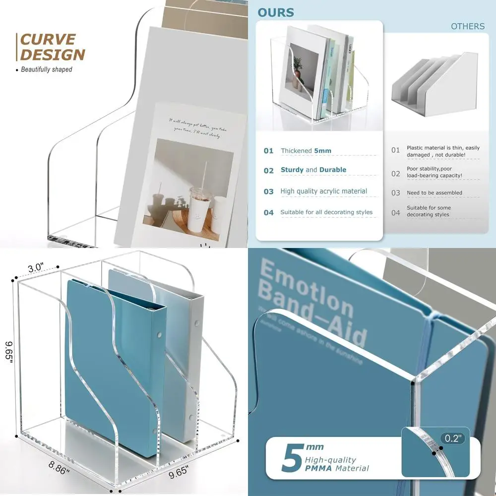 Acrylic 3-Slot Magazine Holder, Desktop File Organizer Rack, Clear Bookshelf for Office Desk Accessories
Acrylic 3-Slot Magazine Holder, Desktop File Organizer Rack, Clear Bookshelf for Office Desk Accessories