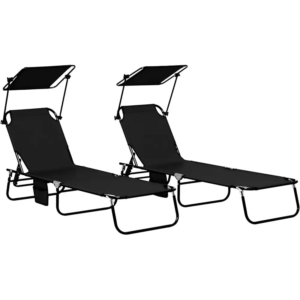 Outdoor 2-Piece Chaise Lounge Set with Shade, Reclining Back, Steel Frame, Suitable for Poolside, Beach, Yard, Patio, Black
Outdoor 2-Piece Chaise Lounge Set with Shade, Reclining Back, Steel Frame, Suitable for Poolside, Beach, Yard, Patio, Black