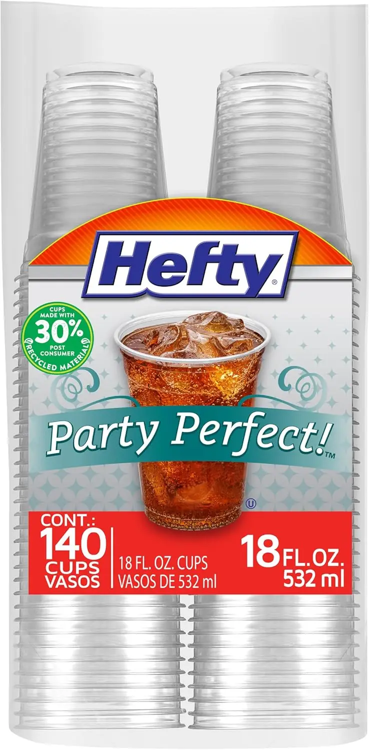 Clear Plastic Cups, 18 Ounce, 140 Count - Ideal for Parties and Gatherings
Clear Plastic Cups, 18 Ounce, 140 Count - Ideal for Parties and Gatherings