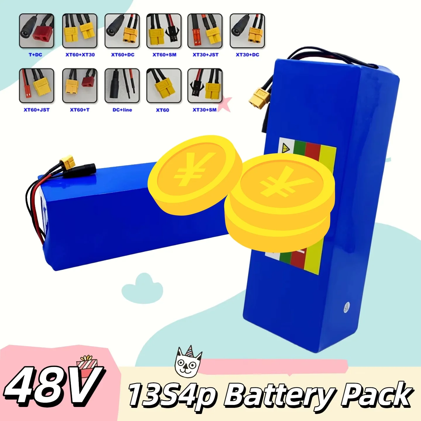 13S4P lithium battery 48V 15AH 18650 1000W battery For various electronic devices and transportation equipment+charger
13S4P lithium battery 48V 15AH 18650 1000W battery For various electronic devices and transportation equipment+charger