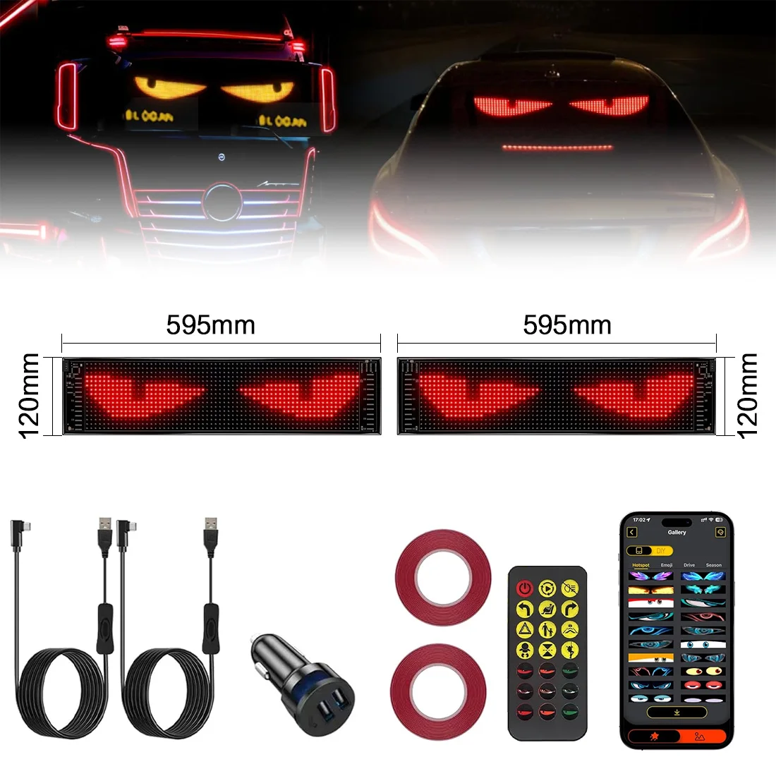 Car Devil Eyes Light Led Soft Screen DIY Car Windshield Dynamic LED Smart Phone App Control Flexible Matrix Screen Sign Bluetoot
Car Devil Eyes Light Led Soft Screen DIY Car Windshield Dynamic LED Smart Phone App Control Flexible Matrix Screen Sign Bluetoot