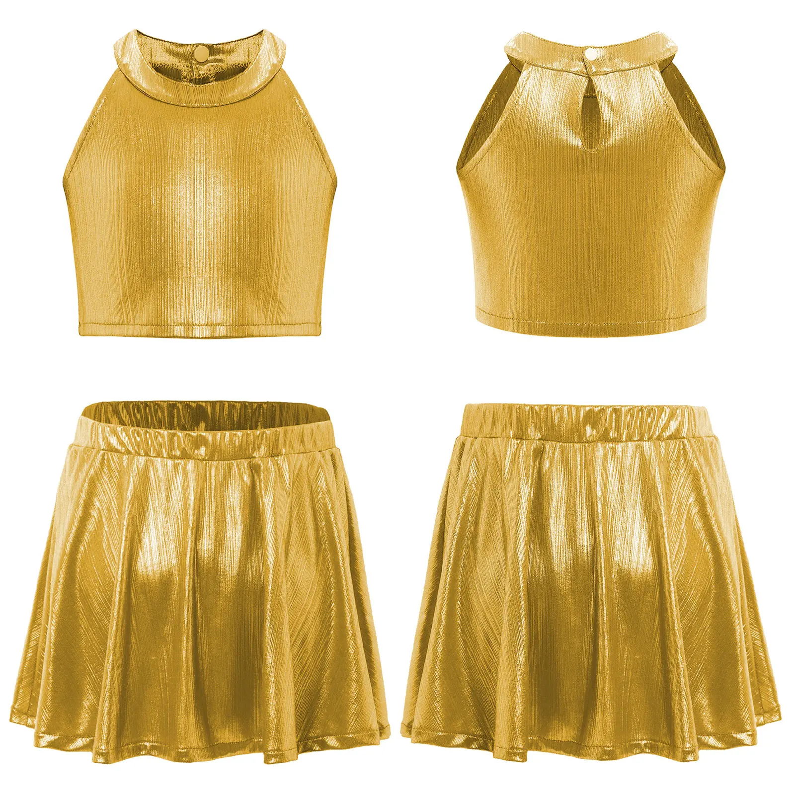 Girls Metallic Shimmery Modern Street Dance Set Sleeveless Crop Top with Ruffled Skirt Outfit for Hip-Hop Jazz Dance Performance
Girls Metallic Shimmery Modern Street Dance Set Sleeveless Crop Top with Ruffled Skirt Outfit for Hip-Hop Jazz Dance Performance