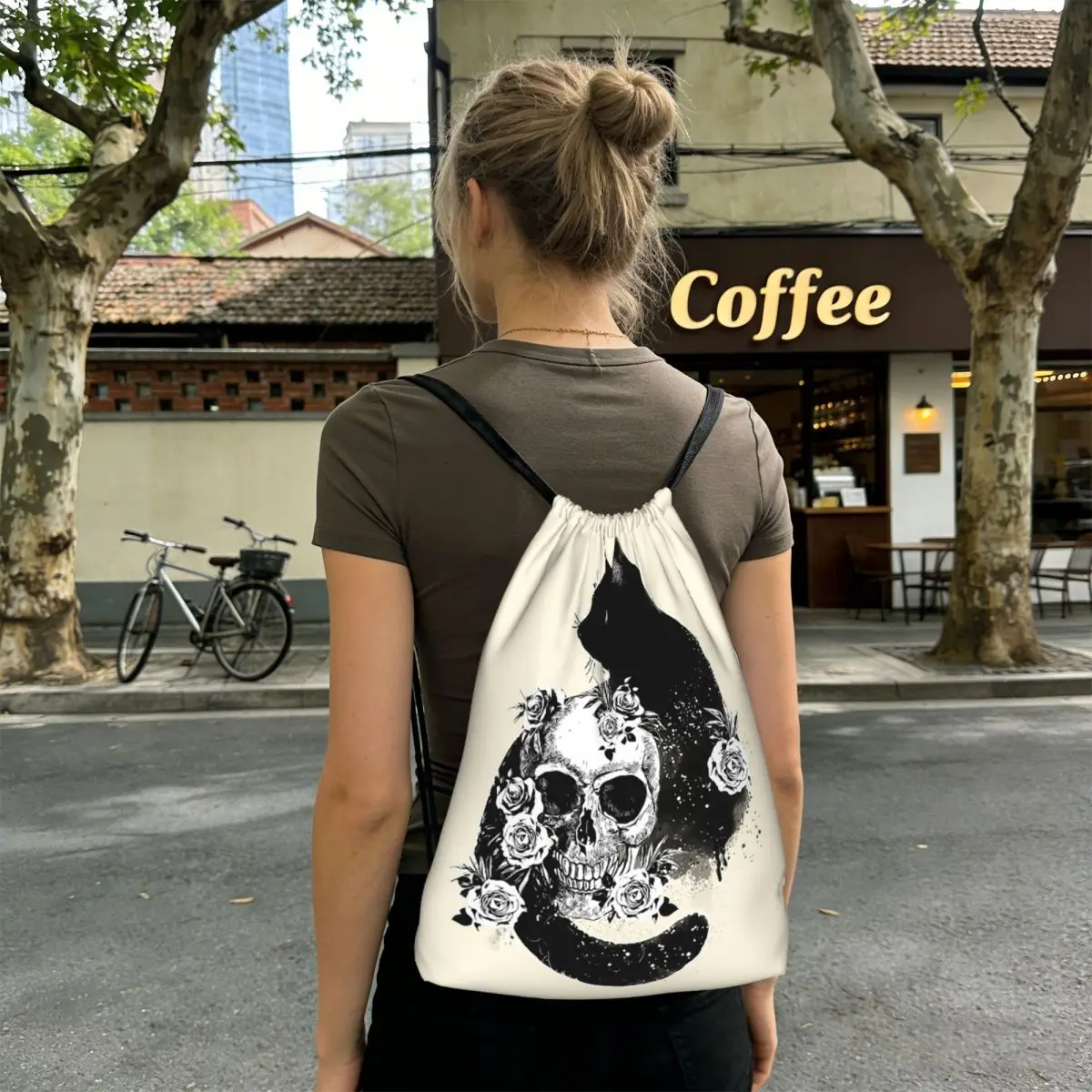 Gothic Black Cat Stand On Skull Backpacks Portable Drawstring Bundle Pocket Sports Bag Book Bags for Travel School
Gothic Black Cat Stand On Skull Backpacks Portable Drawstring Bundle Pocket Sports Bag Book Bags for Travel School
