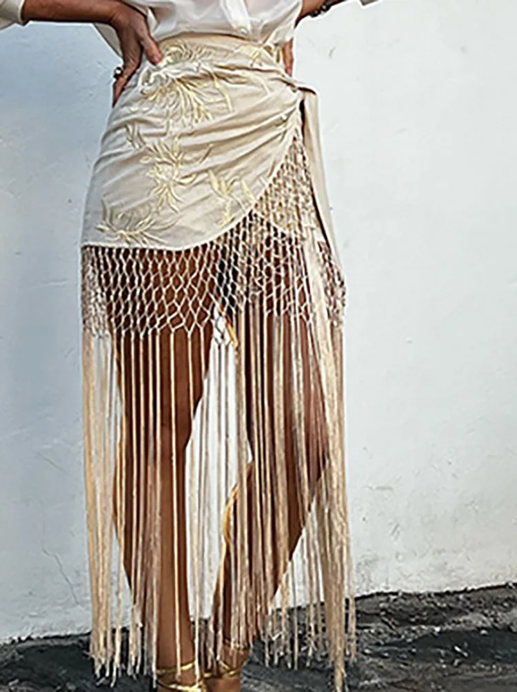 Embroidered Tassel Hem Long Skirt Women Elegant Mesh Hollow Out Short Skirt 2025 Summer New Chic Female Beach Holiday Wear Skirt 
Embroidered Tassel Hem Long Skirt Women Elegant Mesh Hollow Out Short Skirt 2025 Summer New Chic Female Beach Holiday Wear Skirt