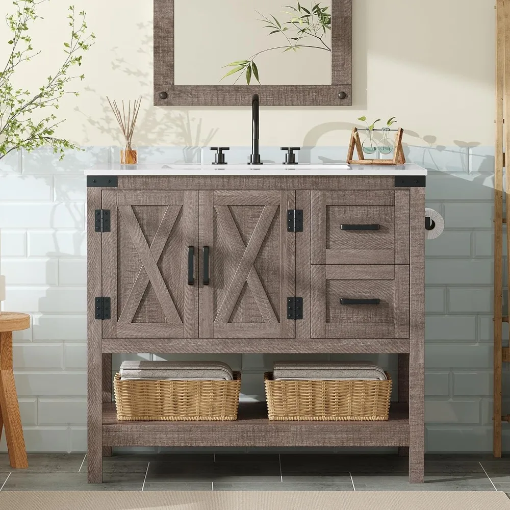 36" Farmhouse Bathroom Vanity with Sink Combo, Freestanding Small Single Bath Storage Cabinet Set, Bathrooms Cabinets
36" Farmhouse Bathroom Vanity with Sink Combo, Freestanding Small Single Bath Storage Cabinet Set, Bathrooms Cabinets