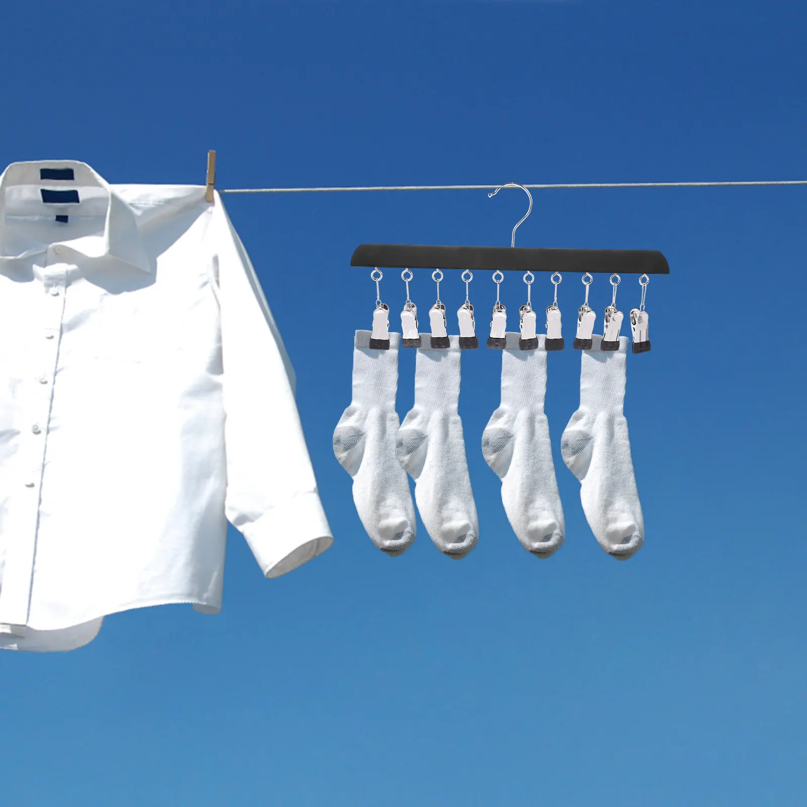Сушилка для носков из нержавеющей стали с 10 зажимами, сверхпрочная вешалка для белья, для носков, нижнего белья, рубашек, галстуков, шляп, для использования в помещении и на улице
Сушилка для носков из нержавеющей стали с 10 зажимами, сверхпрочная вешалка для белья, для носков, нижнего белья, рубашек, галстуков, шляп, для использования в помещении и на улице