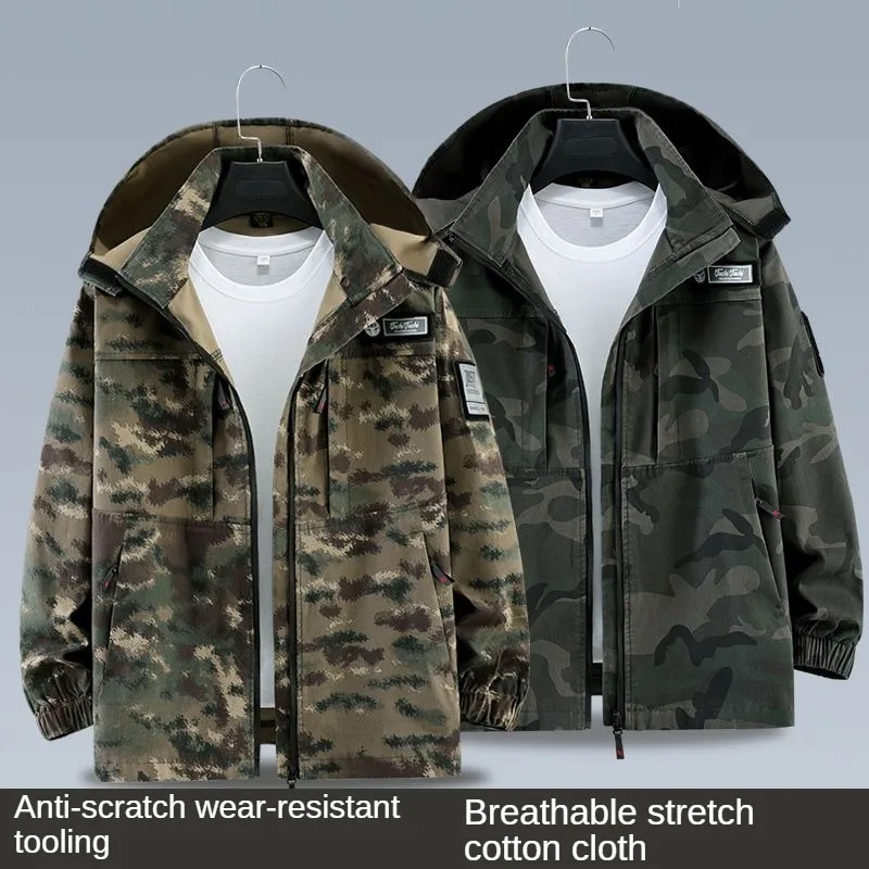 Spring And Autumn Hooded Camouflage Suit Set For Men Casual Facial Elastic Workwear Wear-resistant Maintenance Building Clothes
Spring And Autumn Hooded Camouflage Suit Set For Men Casual Facial Elastic Workwear Wear-resistant Maintenance Building Clothes