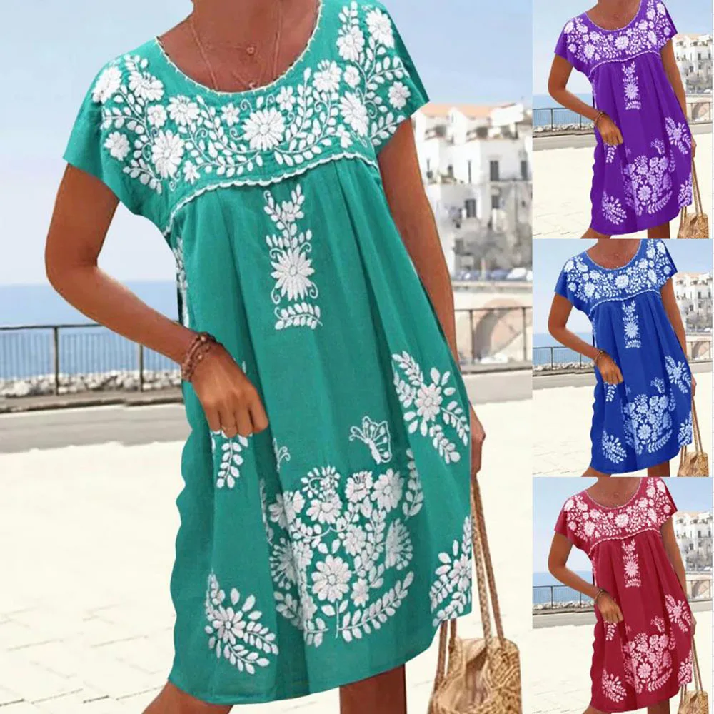 Summer Women's Ethnic Style Dress with Short Sleeves O-neck Flowers Casual Simple Fashion Vacation Street Midi Skirt
Summer Women's Ethnic Style Dress with Short Sleeves O-neck Flowers Casual Simple Fashion Vacation Street Midi Skirt