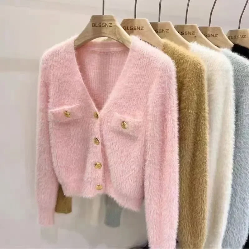 Women Sweaters Solid Autumn Winter Korean Fashion Mink Cashmere V Neck Cardigans Simple Elegant Sueter Mujer
Women Sweaters Solid Autumn Winter Korean Fashion Mink Cashmere V Neck Cardigans Simple Elegant Sueter Mujer