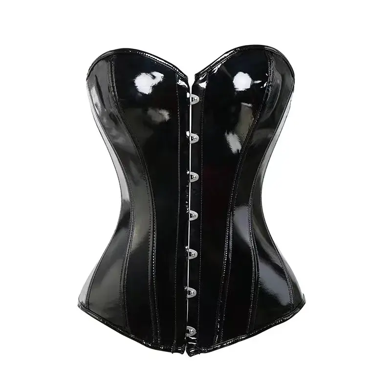Zwart Pvc Vinyl Korset Plus Size Vr