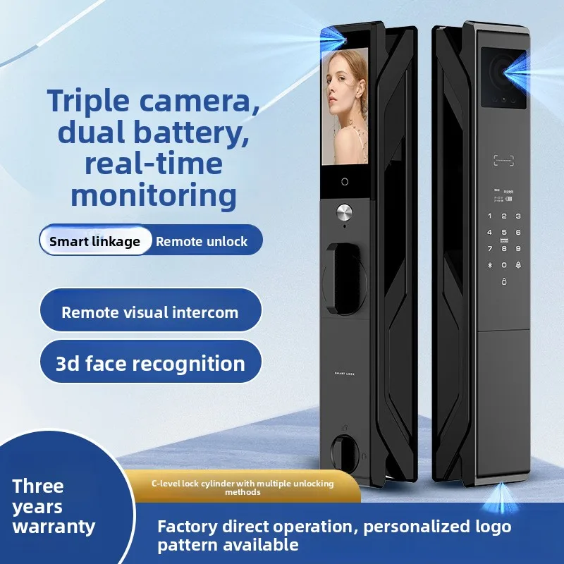 Fingerprint High-end Dual Battery Three-camera Door Lock Smart with Monitoring Visual Intercom Smart C-class Core Lock
Fingerprint High-end Dual Battery Three-camera Door Lock Smart with Monitoring Visual Intercom Smart C-class Core Lock