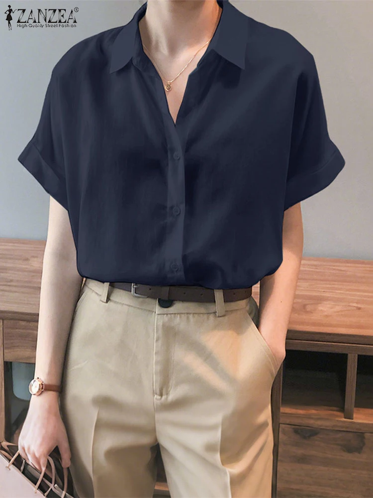 Стильные летние рубашки ZANZEA, офисная женская блузка, 2022, элегантная блузка с лацканами и коротким рукавом, повседневная однотонная рабочая рубашка OL, туника
Стильные летние рубашки ZANZEA, офисная женская блузка, 2022, элегантная блузка с лацканами и коротким рукавом, повседневная однотонная рабочая рубашка OL, туника