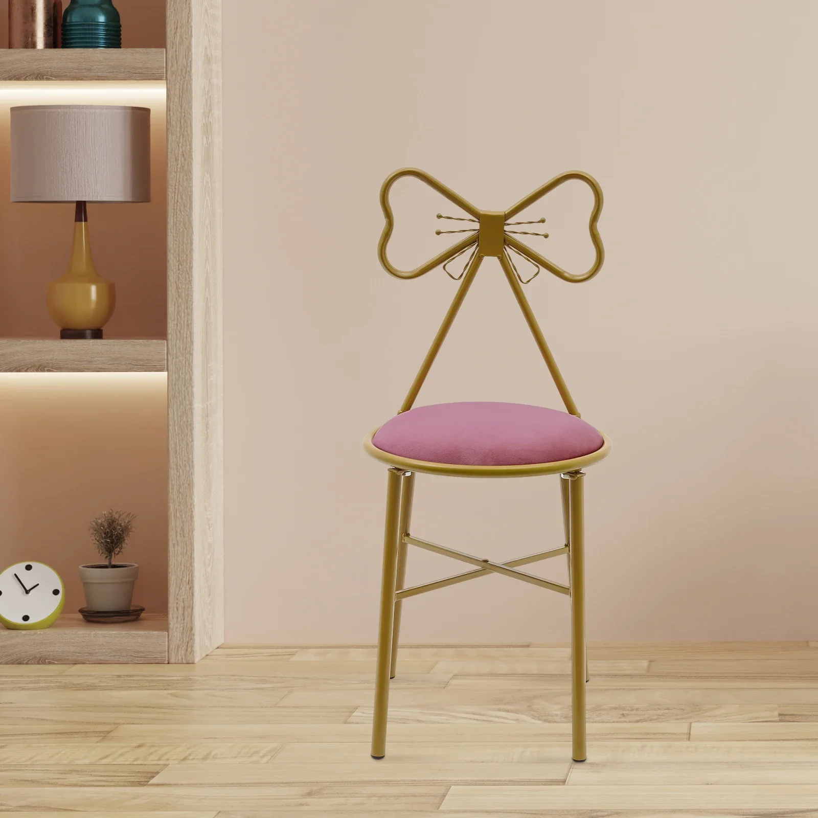 Modern Vanity Chair Stool, Cute Makeup Chair w/Butterfly Backrest and Pink Flannel Cushion, Girl's Stool Chair Metal Bench Legs
Modern Vanity Chair Stool, Cute Makeup Chair w/Butterfly Backrest and Pink Flannel Cushion, Girl's Stool Chair Metal Bench Legs