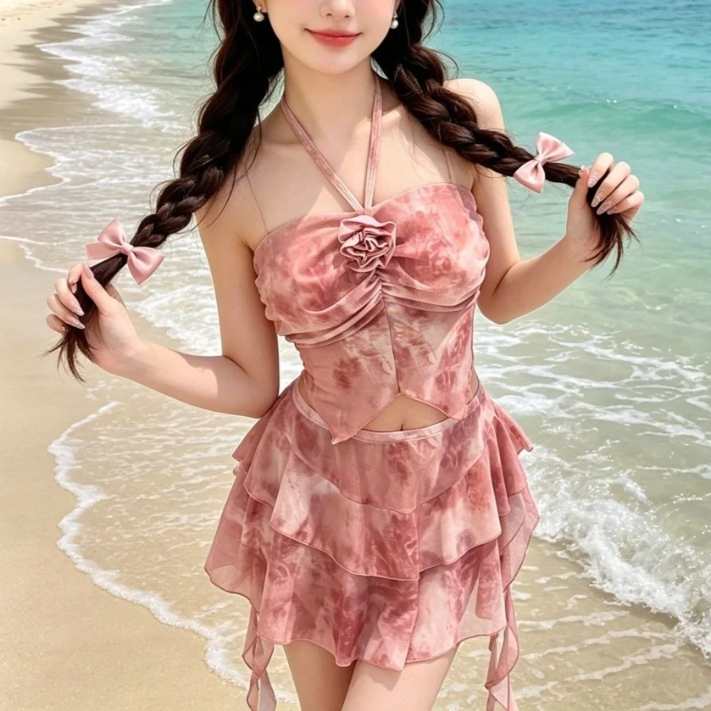 Coquette Pure Desire 3 Piece Bikini Swim Set Women Halter Neck Ruched 3D Flower Ruffle Hem Tie Dye Slim Fit Beach Vacation Outfi
Coquette Pure Desire 3 Piece Bikini Swim Set Women Halter Neck Ruched 3D Flower Ruffle Hem Tie Dye Slim Fit Beach Vacation Outfi