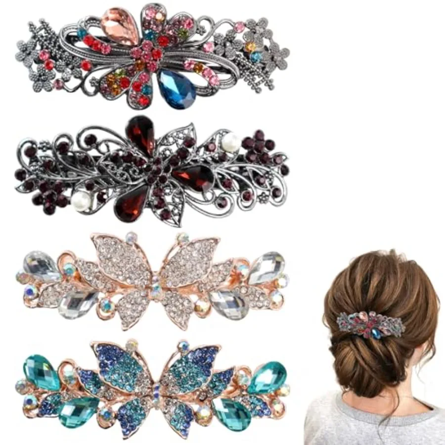 4Pcs Sparkling Rhinestone Hair Barrettes, Flower Pearl Crystal Hair Clip Butterfly Rhinestone Spring Hair Barrette Clip Alloy P
4Pcs Sparkling Rhinestone Hair Barrettes, Flower Pearl Crystal Hair Clip Butterfly Rhinestone Spring Hair Barrette Clip Alloy P