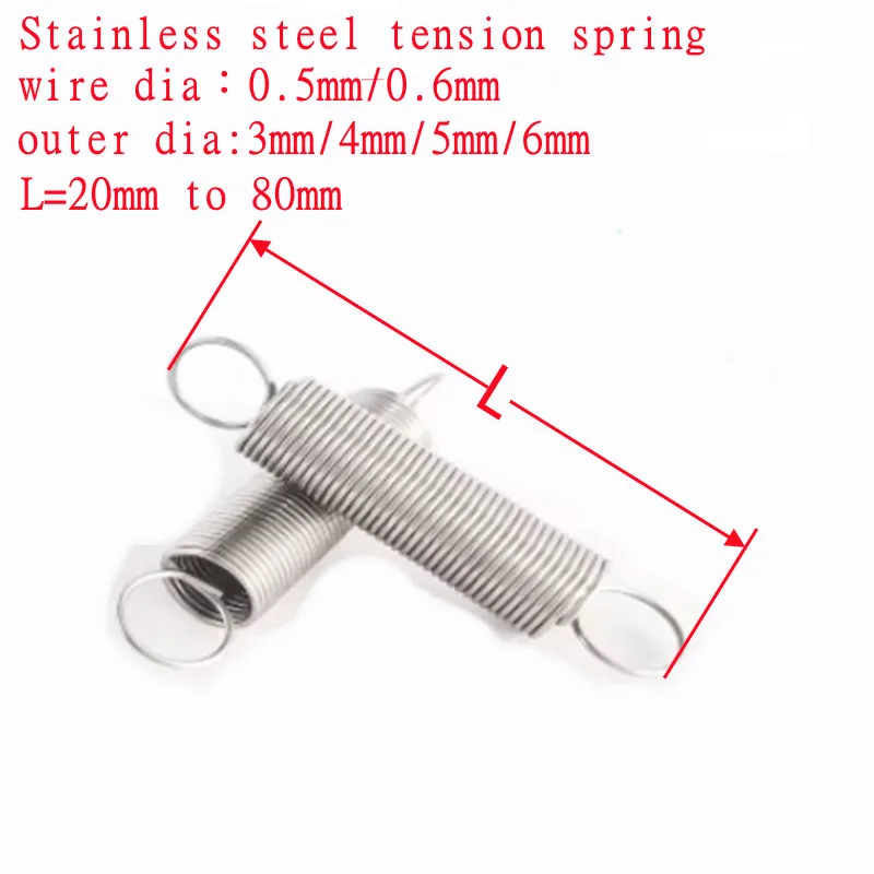 10PCS 0.5mm 0.6mm stainless steel Tension spring with o hook extension spring outer diameter 3mm to 6mm length 15mm to 80mm
10PCS 0.5mm 0.6mm stainless steel Tension spring with o hook extension spring outer diameter 3mm to 6mm length 15mm to 80mm