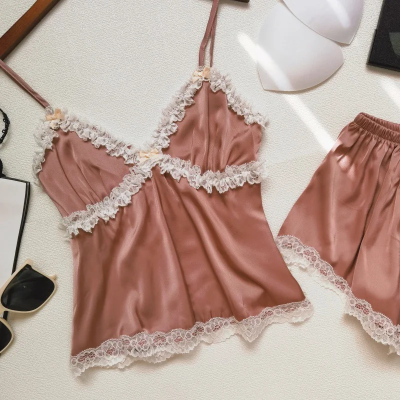 Милая кружевная отделка с оборками Pijama Mujer Ice Silk Домашняя одежда Cami Top Shorts 2-х предметная пижама Сексуальное женское белье Pijamas De Mujer
Милая кружевная отделка с оборками Pijama Mujer Ice Silk Домашняя одежда Cami Top Shorts 2-х предметная пижама Сексуальное женское белье Pijamas De Mujer