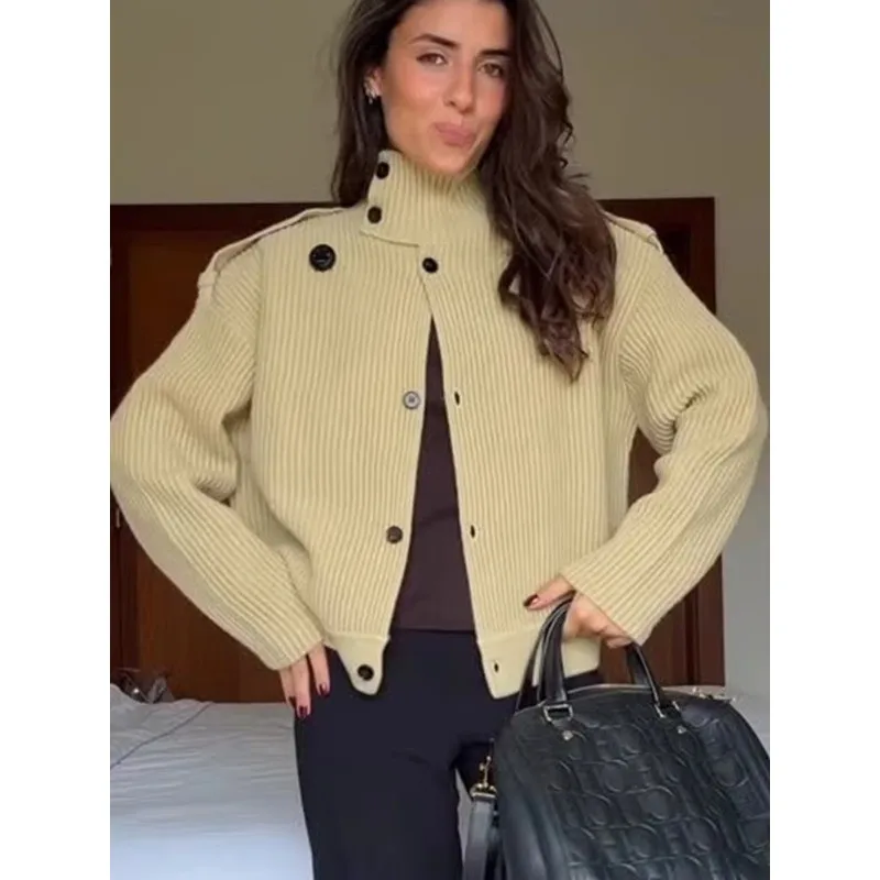 Knit Cardigan Asymmetric Button Stand Collar Drop Shoulder Loose Long Sleeve Casual Sweater Coat Autumn Winter Outerwear
Knit Cardigan Asymmetric Button Stand Collar Drop Shoulder Loose Long Sleeve Casual Sweater Coat Autumn Winter Outerwear