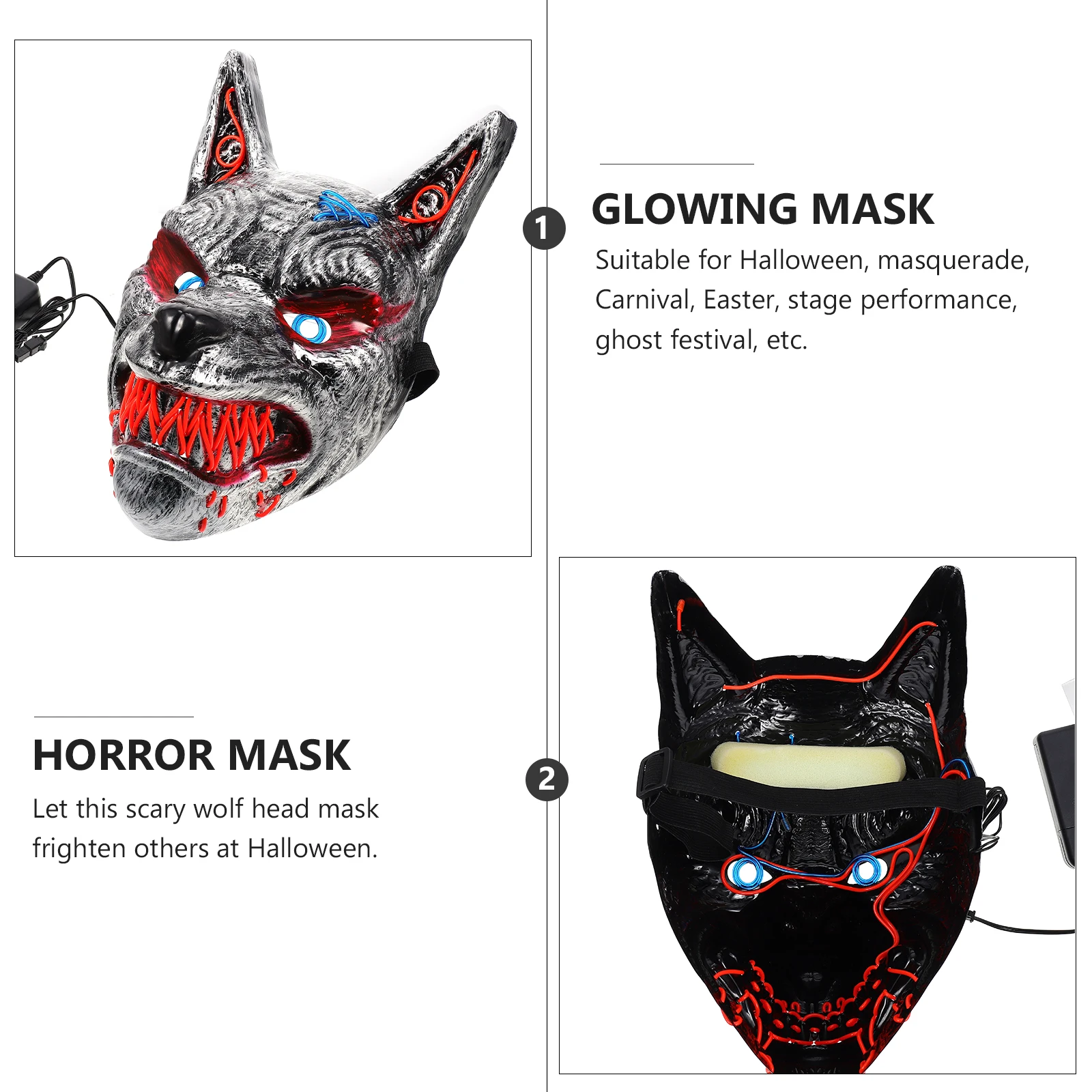 Facial Mask Glow Halloween LED Wolf Head Light Up Props Luminous Scary Silver Miss 
Facial Mask Glow Halloween LED Wolf Head Light Up Props Luminous Scary Silver Miss